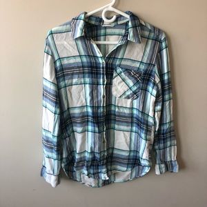 3/$30 Garage Blue and White Plaid Button Down